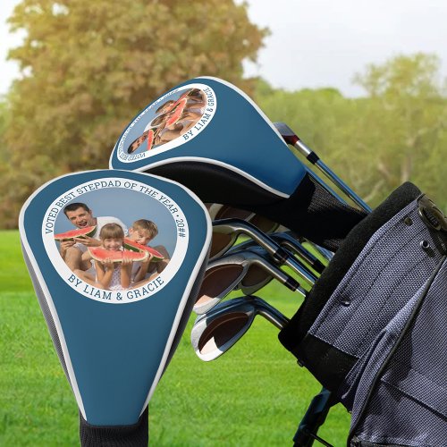 Best Stepdad of the Year Round Photo Blue Golf Head Cover