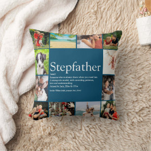 Best Stepfather, Stepdad Definition 12 Photo Blue Throw Pillow