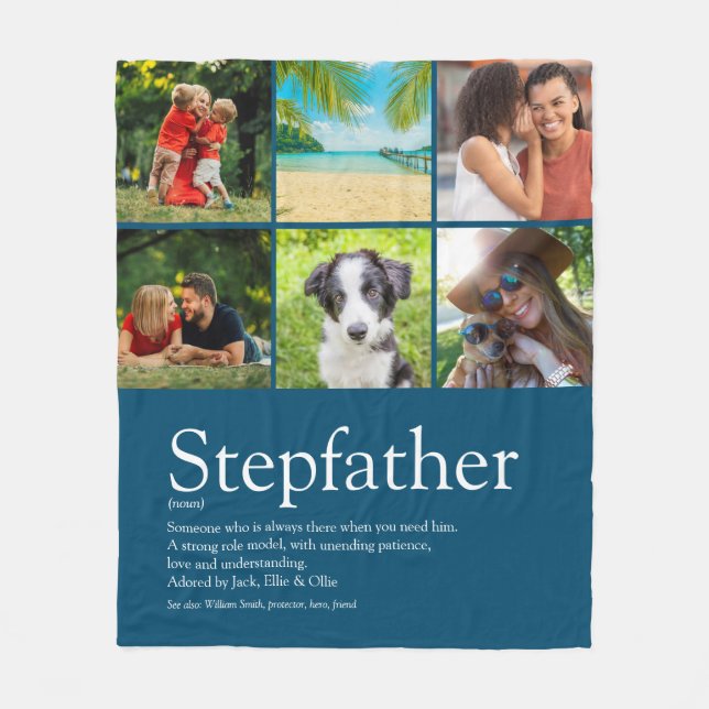 Best Stepfather, Stepdad Definition 6 Photo Blue Fleece Blanket (Front)