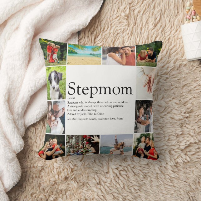 Best Stepmom Bonus Mom Definition 12 Photo Collage Throw Pillow (Blanket)