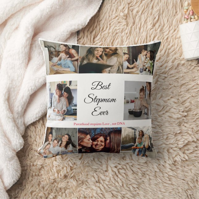 Best Stepmom Ever Bonus Mom Custom 9 photo collage Throw Pillow (Blanket)
