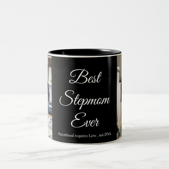 Best Stepmom Ever Custom Photo Collage Bonus Mom   Two-Tone Coffee Mug (Center)