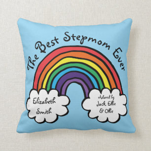 Best Stepmom, Ever Rainbow Blue Throw Pillow