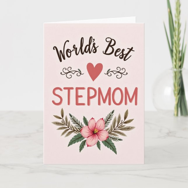Best Stepmom Floral Heart Card (Front)