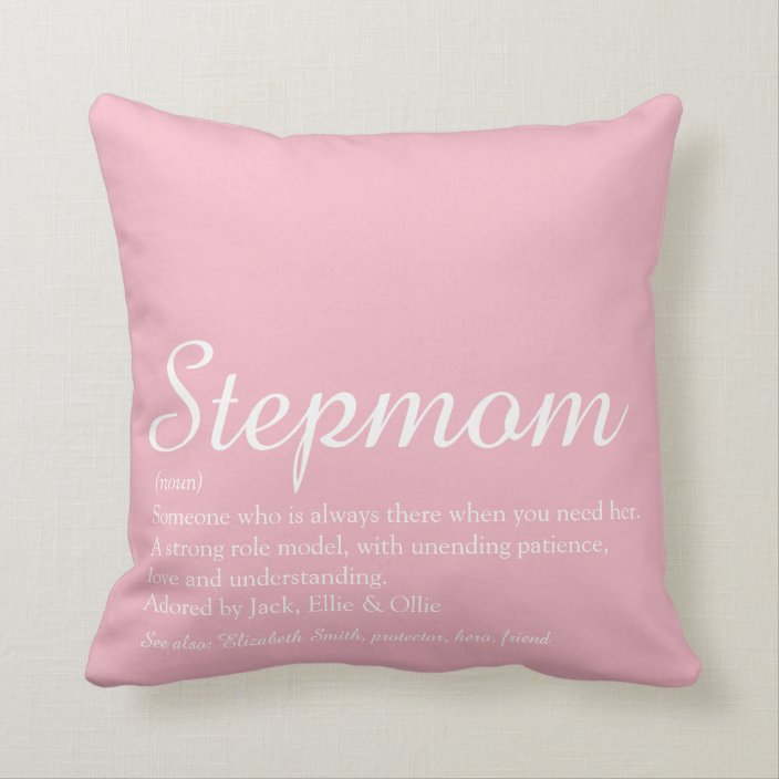 Best Stepmom Stepmother Definition Pink Script Throw Pillow 