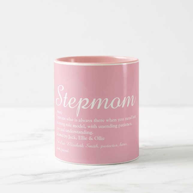 Best Stepmom, Stepmother Definition Script Pink Two-Tone Coffee Mug (Center)