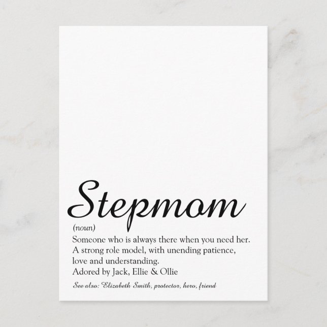 Best Stepmom, Stepmother Definition Script Postcard (Front)