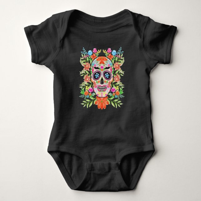 Best sugar skull day of dead dia de los muertos baby bodysuit (Front)