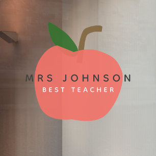 Best Teacher Apple Cute Fun Modern Name Scandi Window Cling