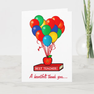 Best Teacher Apple with Balloons on Book Letterpress Thank You Card