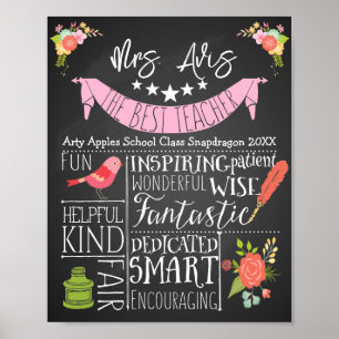 Best teacher appreciation floral birds gift poster