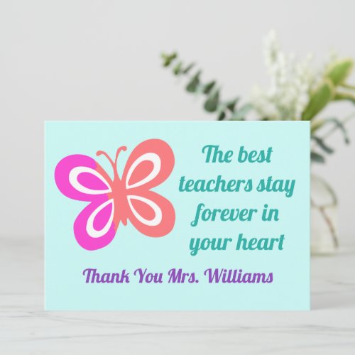 Best Teacher Appreciation Pretty Butterfly Quote Card