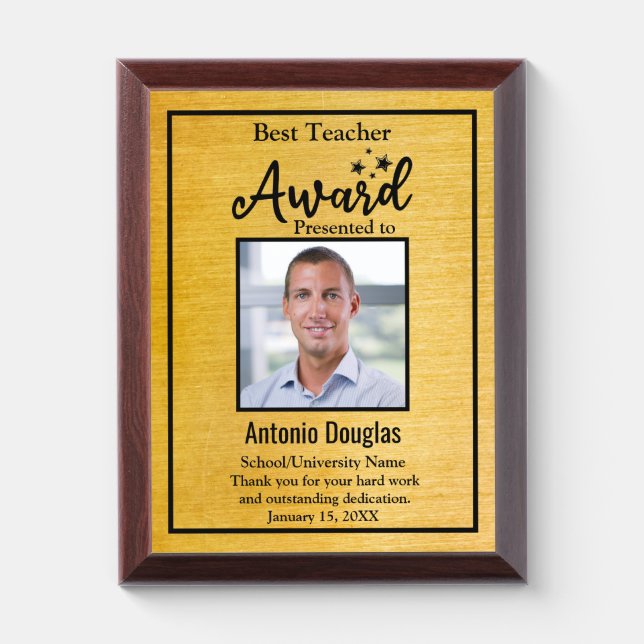Best Teacher Award Custom Photo | gold & black (Vertical)