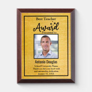 Best Teacher Award Custom Photo   gold & black Plaque
