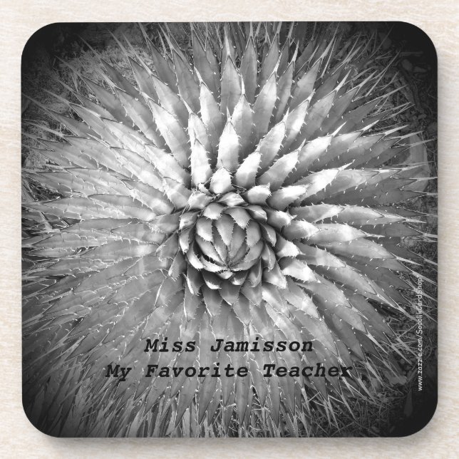 Best Teacher Black and White B&W Abstract Name Beverage Coaster (Front)