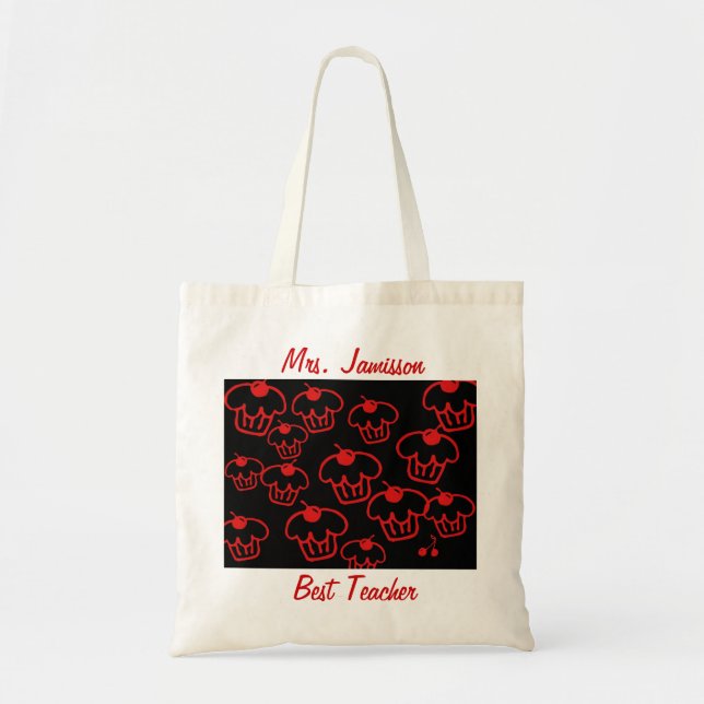 Best Teacher Canvas Bag, Cupcakes, Thank You Tote Bag (Front)