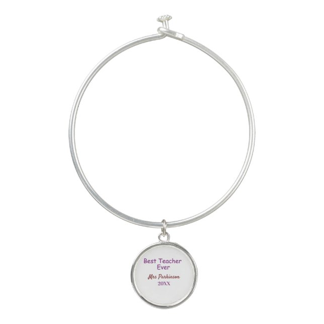 Best teacher ever add name date year simple school bangle bracelet (Front)