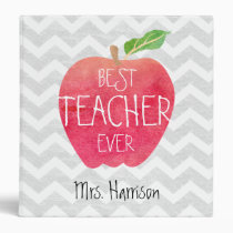 Best Teacher Ever Apple Gray Chevron Personalized 3 Ring Binder