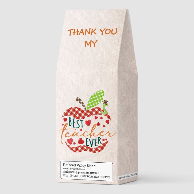 Best Teacher Ever Apple Motifs Appreciation Plaid Roasted Coffee (Front)
