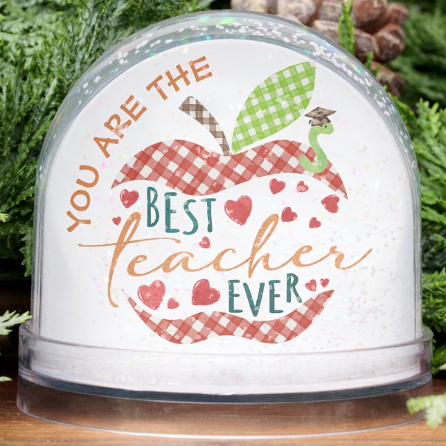 Best Teacher Ever Apple Motifs Appreciation  Snow Globe (Best Teacher Ever Apple Motifs Appreciation Snow Globes rich plaid classic pattern style christmas )