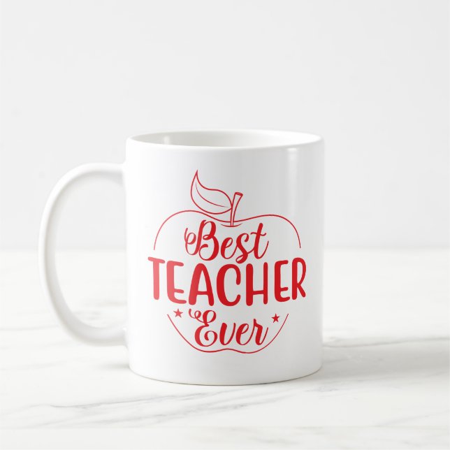 Best Teacher Ever Apple Personalized Coffee Mug (Left)
