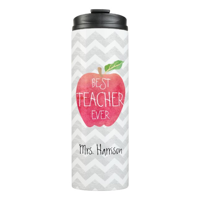 Best Teacher Ever Apple Watercolor Personalized Thermal Tumbler (Front)
