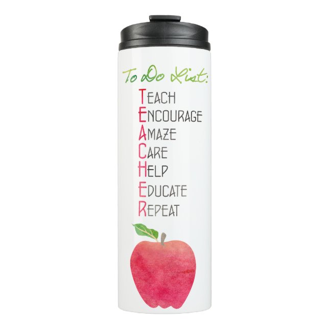 Best Teacher Ever Apple Watercolor Personalized Thermal Tumbler (Front)
