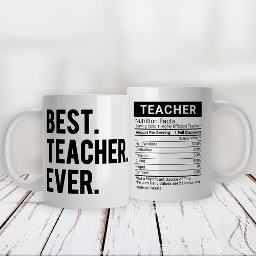 Best Teacher Ever Black  Editable Nutrition Fact Giant Coffee Mug