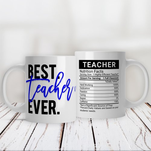 Best Teacher Ever Blue  Editable Nutrition Facts Giant Coffee Mug
