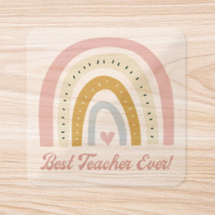 best teacher ever,boho rainbow vintage pink square sticker