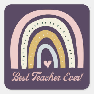 best teacher ever,boho rainbow vintage purple square sticker
