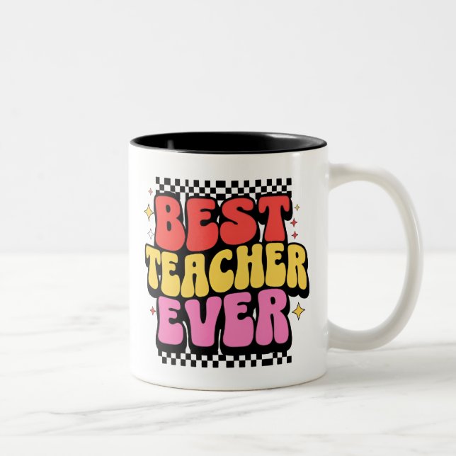 Best Teacher Ever  Bold Retro Colorful Mug Gift (Right)