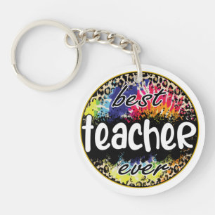 Best Teacher Ever – Colorful Leopard Print Keychain