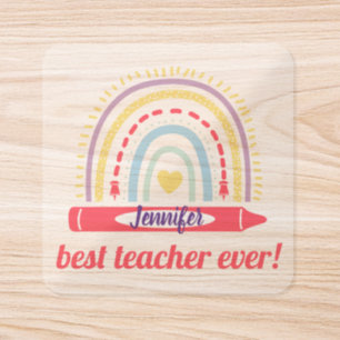 best teacher ever,colorful rainbow personalized square sticker