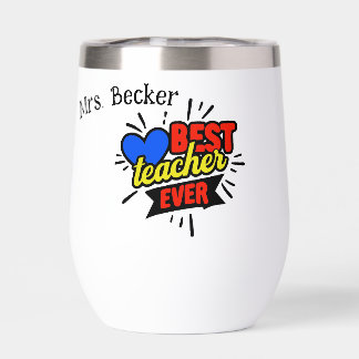 Best teacher ever comic cartoon personalized color thermal wine tumbler