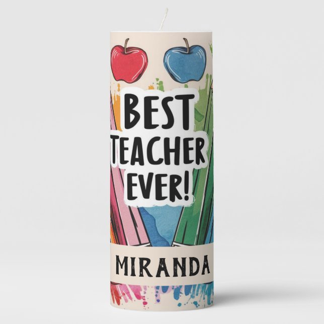 Best Teacher Ever custom Name apples/pens Candle (Front)