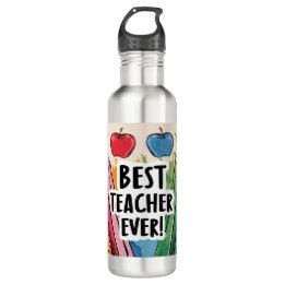 Best Teacher Ever custom Name apples/pens  Stainless Steel Water Bottle