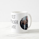 Best Teacher Ever Custom Photo Mug<br><div class="desc">Personalize this cute mug and give it as gift for your teacher! 

Best teacher ever,  handwritten,  cute,  Black and white,  round photos,  elegant,  modern,  stylish,  simple,  trendy,  handwritten,  hearts,  love,  matching heart,  personal photos display,  love,  mothers day,  mum,  photo grid,  collage.

Best teacher Ever Custom Photo Mug</div>