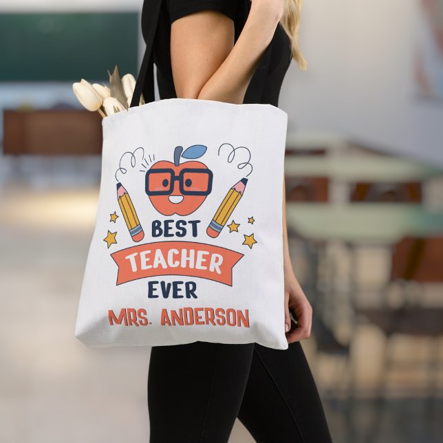 Best teacher ever, Customized Cotton Canvas Tote  Bag (Creator Uploaded)