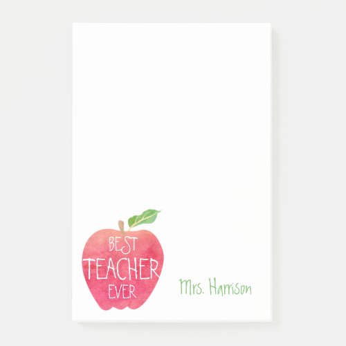 Best Teacher Ever Customized Red Apple Watercolor Post_it Notes