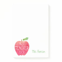 Best Teacher Ever Customized Red Apple Watercolor Post-it Notes