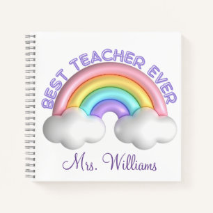 best teacher ever, cute colorful rainbow notebook