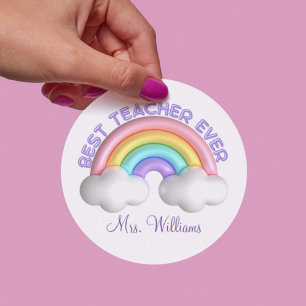 best teacher ever cute rainbow personalized classic round sticker