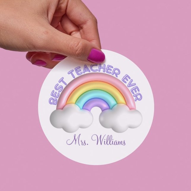 best teacher ever cute rainbow personalized classic round sticker (Creator Uploaded)