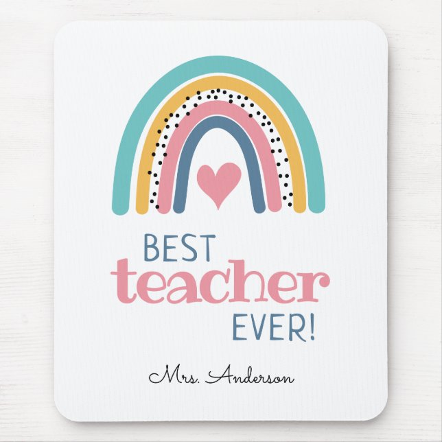 Best Teacher Ever Cute Rainbow Tote Bag Mouse Pad (Front)