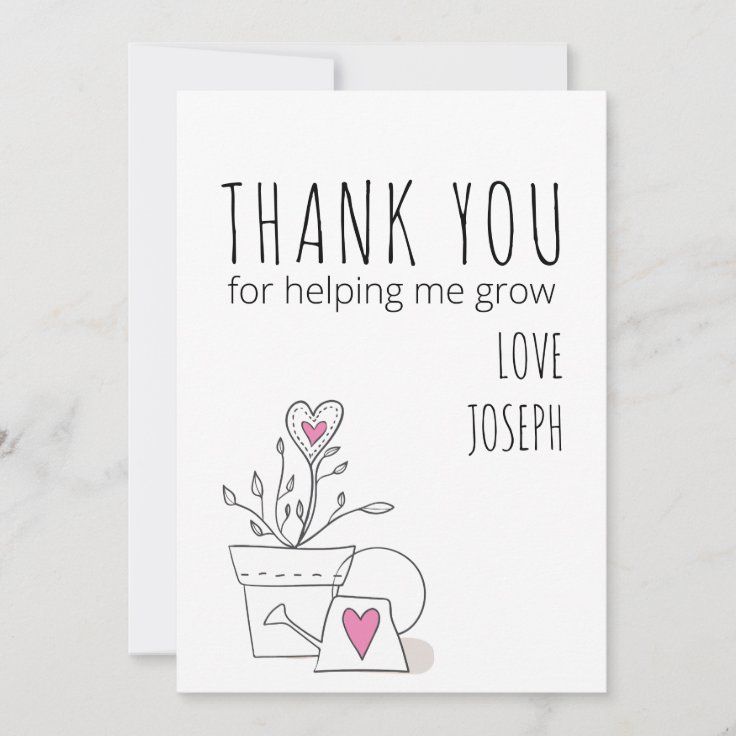 Best Teacher Ever Doodle Art Plant and Pink Heart Thank You Card | Zazzle