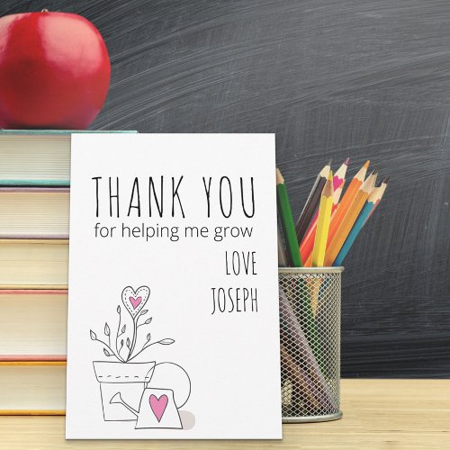 Best Teacher Ever Doodle Art Plant and Pink Heart Thank You Card