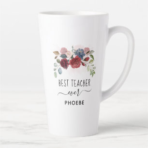 Best Teacher Ever Floral Custom Name Latte Mug