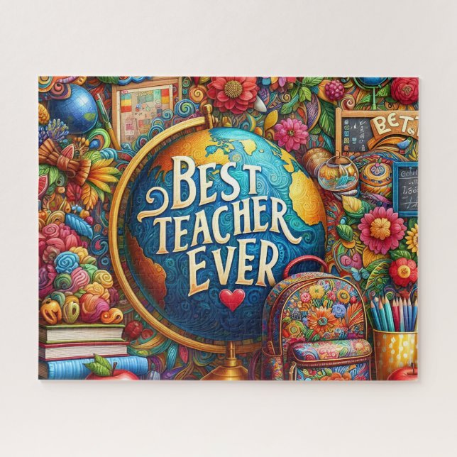 Best Teacher Ever Globe Jigsaw Puzzle (Horizontal)