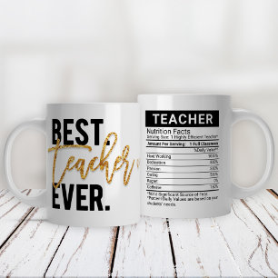 Best Teacher Ever Gold + Editable Nutrition Facts, Giant Coffee Mug